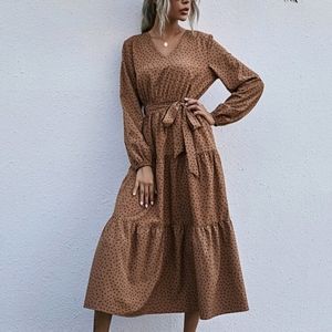 SOLD✅️ Polka Dot Ruffle Hem Belted Dress